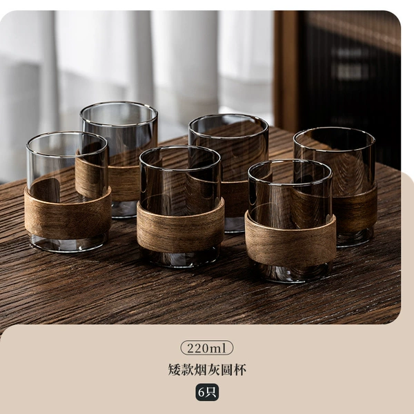 220ML ash wood ring cups x6 [heat-resistant glass, guaranteed for damage if broken]☆