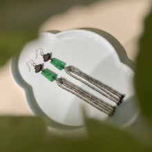 国风首饰设计S925银耳环个性中国风耳环干青玉耳环优雅茶晶耳环