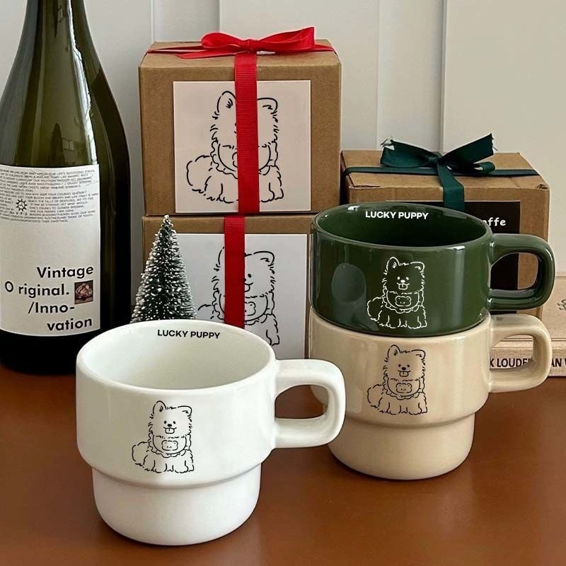 新款可爱小狗陶瓷杯叠叠ins情侣款马克杯子牛奶咖啡杯高颜值礼物