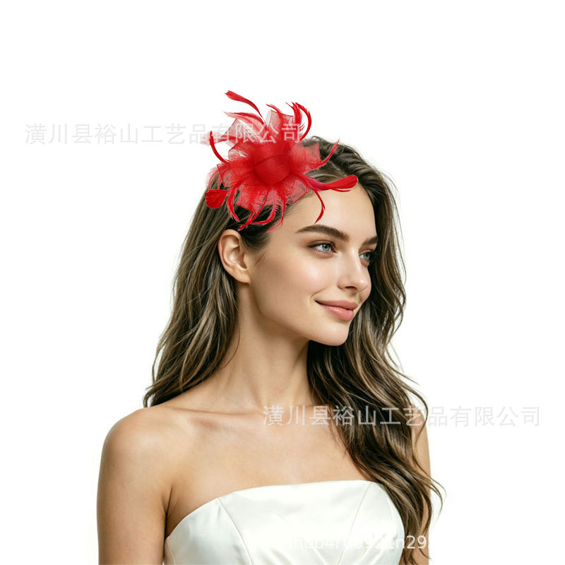 Popular European and American handmade bridal mesh hair accessories, prom and banquet mesh feather headpieces, head flower decorations wholesale