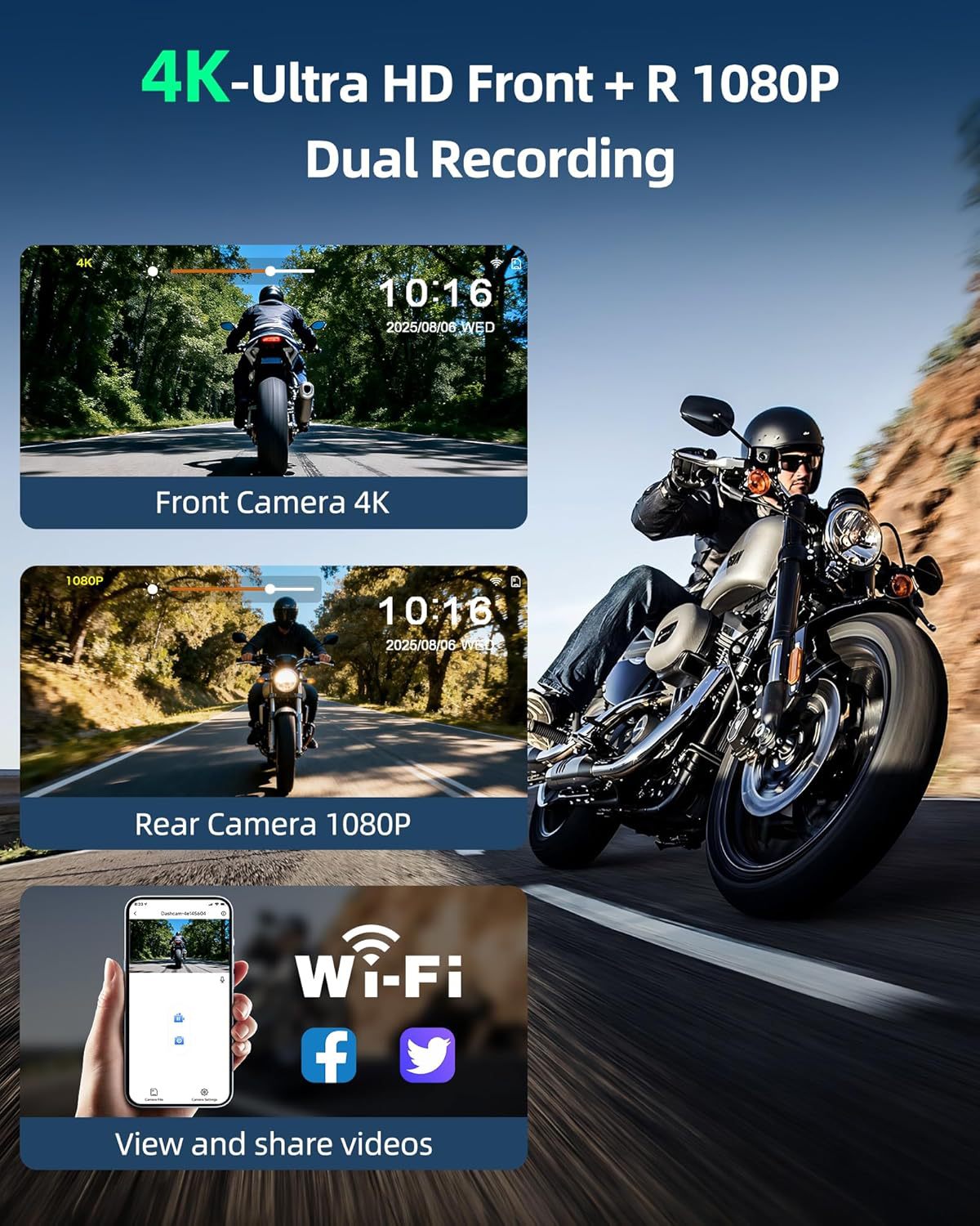 Cross-Border 8.1inch Motorcycle Carplay Dual-Lens Dash Cam Wifi Bluetooth Car Navigation Device