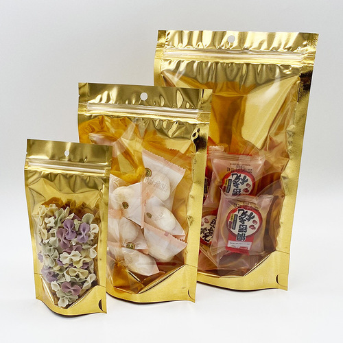 Factory golden semi-transparent standing bag aluminum-plated Yin and Yang self-standing bag leisure food medicine sealing packaging bag 