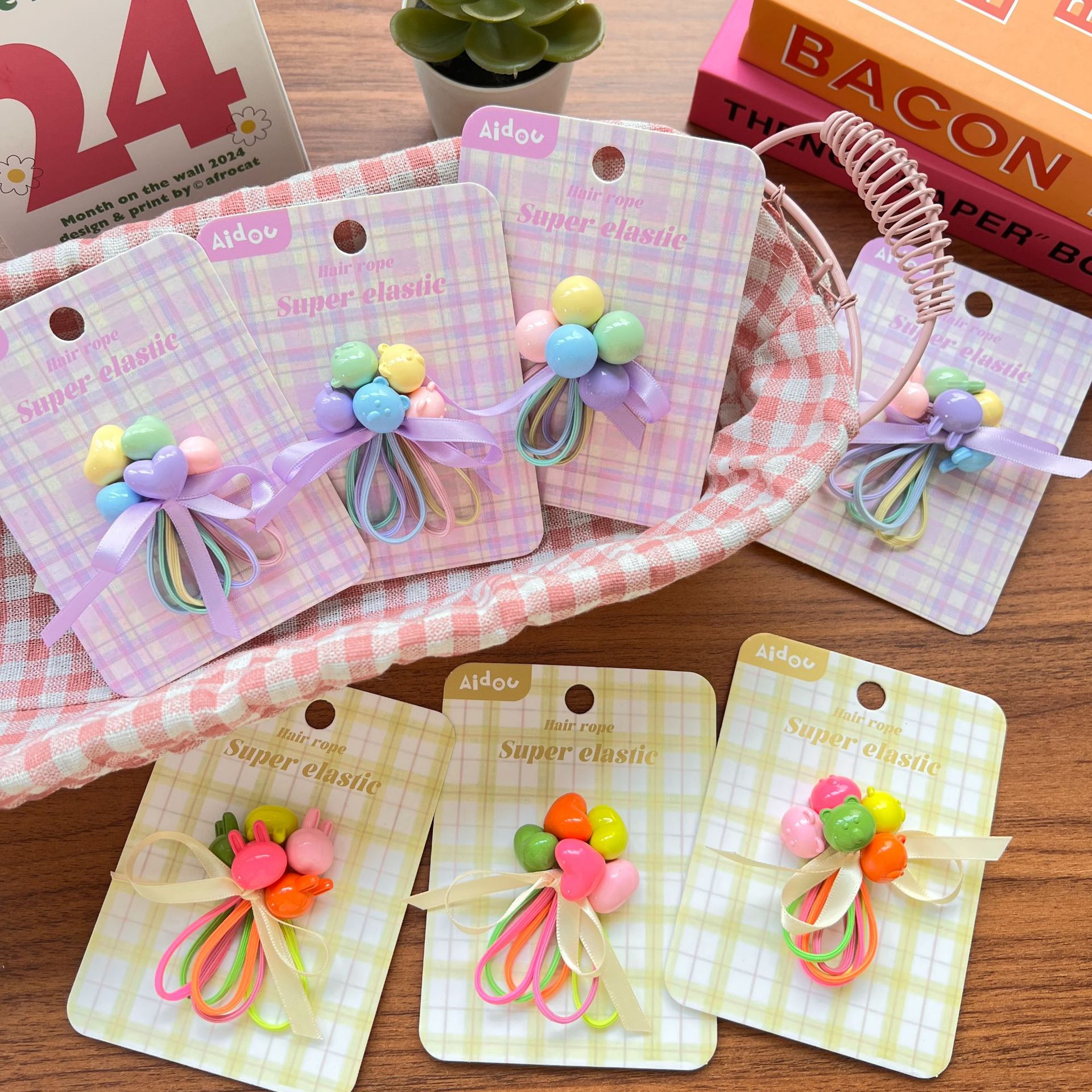 Sweet Cartoon Flower Bouquet Kids Hair Band Cute Baby Girls Hair Accessories Hair Ties Rubber Bands Hair Decorations Set