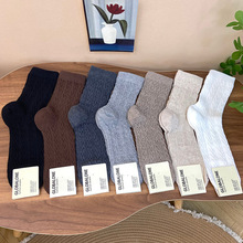 【韩国进口glalalane女】秋冬淘系爆款纯色麻花纹中筒袜棉袜批发