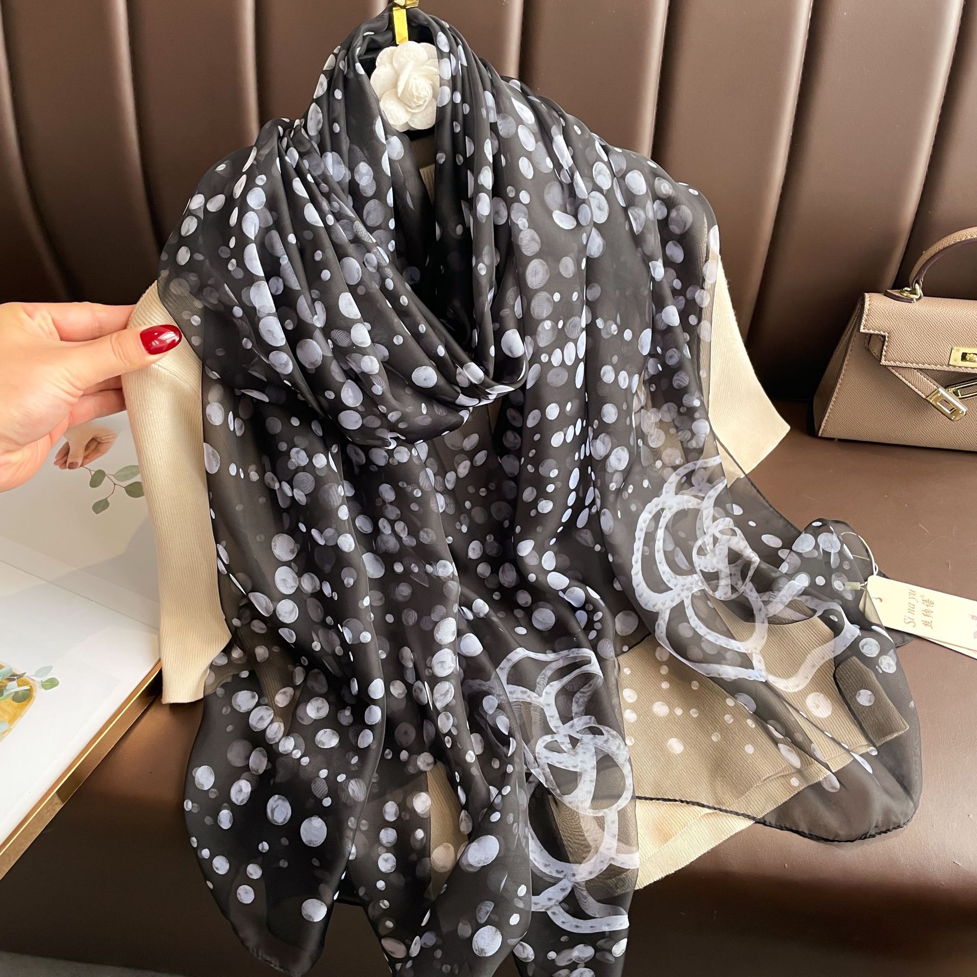 Γυναικείο Σάλι Scar με Λεπτή Στάμπα για Άνοιξη και Φθινόπωρο, Μακρύ Κορεάτικο Αντηλιακό για Καλοκαίρι, για Γυναικεία Scar, Μεγάλο Σάλι_voghion.com