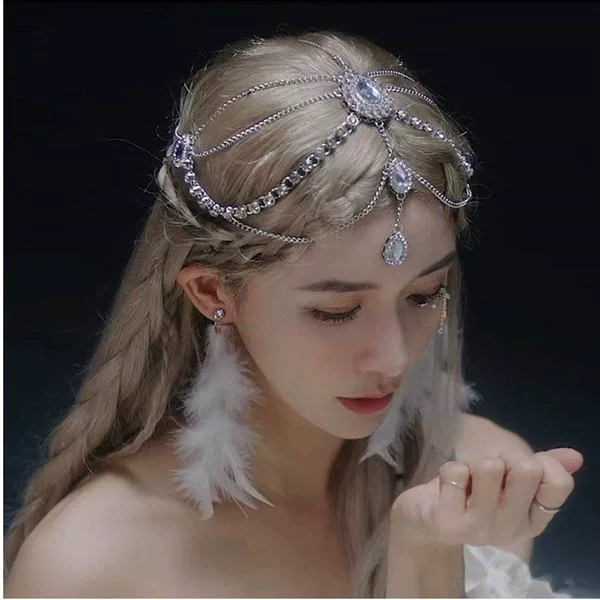 Vintage Palace Style Fashion Design Diamond-encrusted Hair Accessories Hair Chain Bride Hair Accessories Elegant Cold Style Hanfu Headwear