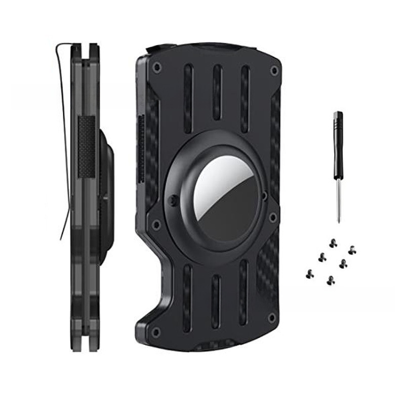 Source Factory Aluminum Alloy Belt AirTag Wallet Men Ultra-Thin Tracker Card Holder RFID Metal Card Clip