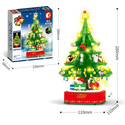 Caja de música de Navidad senbao bloques de construcción de cristal árbol de Navidad creativo juguetes educativos ensamblados regalos de vacaciones al por mayor y al por menor