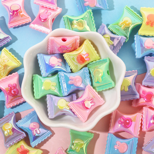 Colorful Electroplated Acrylic Heart Candy Bead DIY Accessory Cute Rabbit Butterfly Scatter Bead Accessories