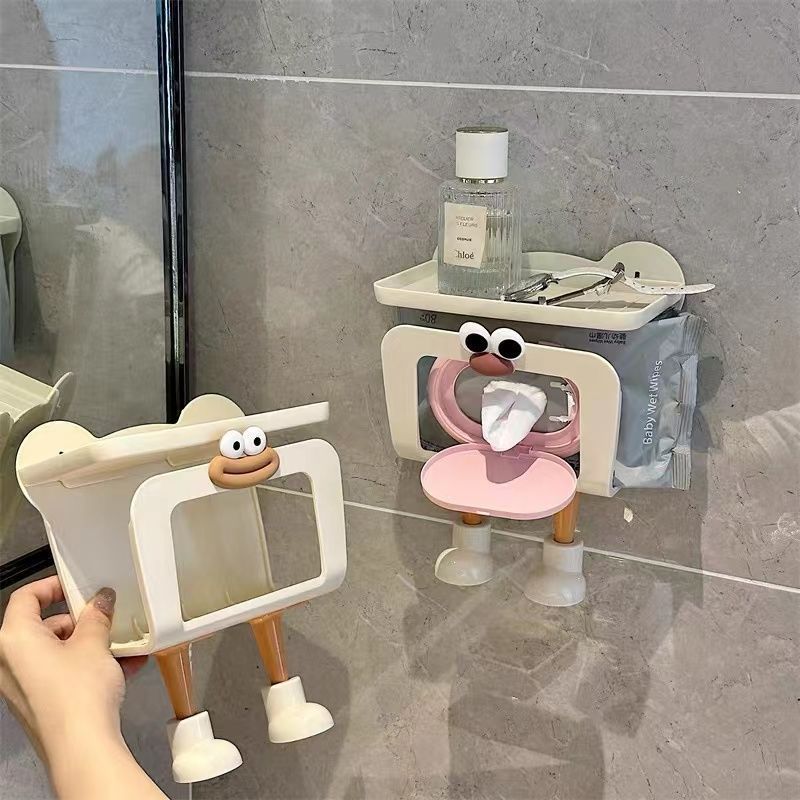 Linda caja de toallitas húmedas de dibujos animados, caja de bombeo de papel colgada en la pared del baño, toallas de papel húmedas, toallas de papel húmedas, estantes de papel higiénico