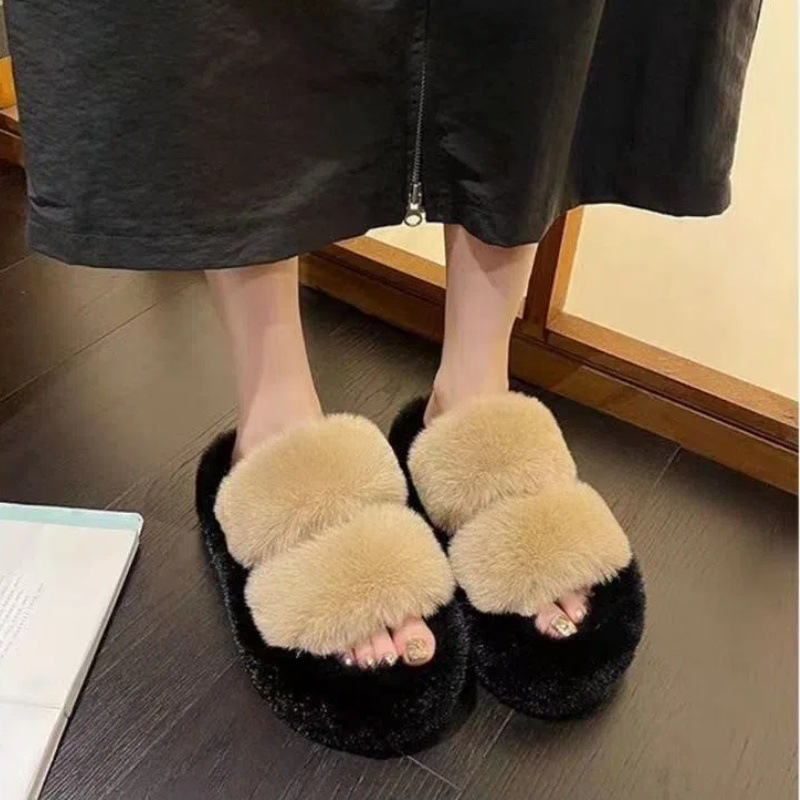 爆款厚底增高毛毛拖鞋女外穿秋冬新款简约舒适保暖高级感棉拖鞋女|undefined