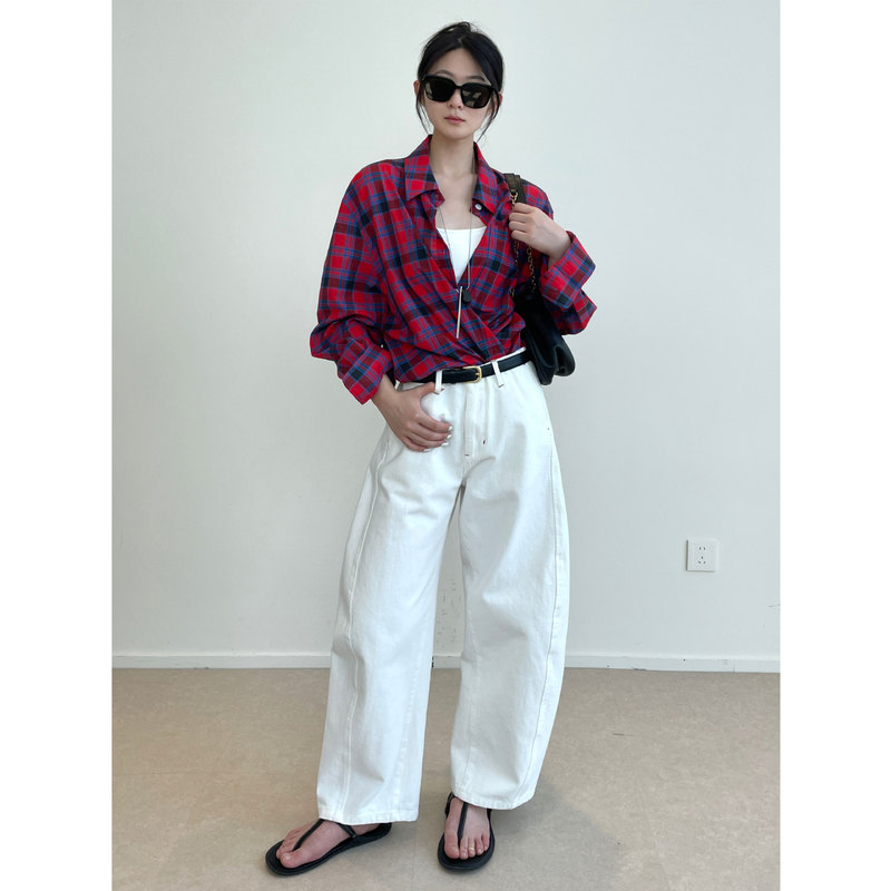 Nanyu Le*S Cabinet 1200+ Egyptian Long-Staple Deconstructed Split Banana Scimitar Pants Jeans Cropped Pants Women's Autumn