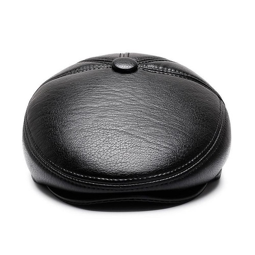 Grandpa old scalp hat men's autumn and winter plus velvet warm casual PU forward hat middle-aged and elderly ear protection peaked cap