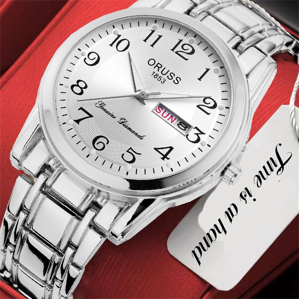 Men's Fashionable and Versatile Quartz Watch Fully Automatic Movement Luminous Waterproof Dual Calendar Watch Men's Large Digital Elderly Watch