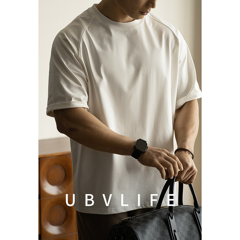 American Style 300g Heavyweight 7A Antibacterial Sunscreen Raglan Sleeve Loose Fit T-Shirt for Men 2026 Spring/Summer Sports Short Sleeve