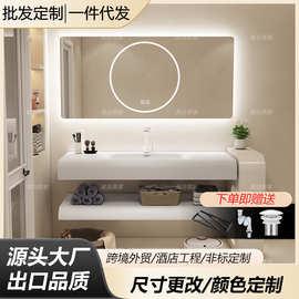 肤感一体盆酒店极简风洗脸池岩板浴室柜组合上下层洗手台盆洗漱池