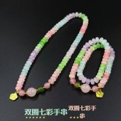 直播新款天山翠双圈七彩琉璃手链女款清新甜美算盘珠爆花手串手饰