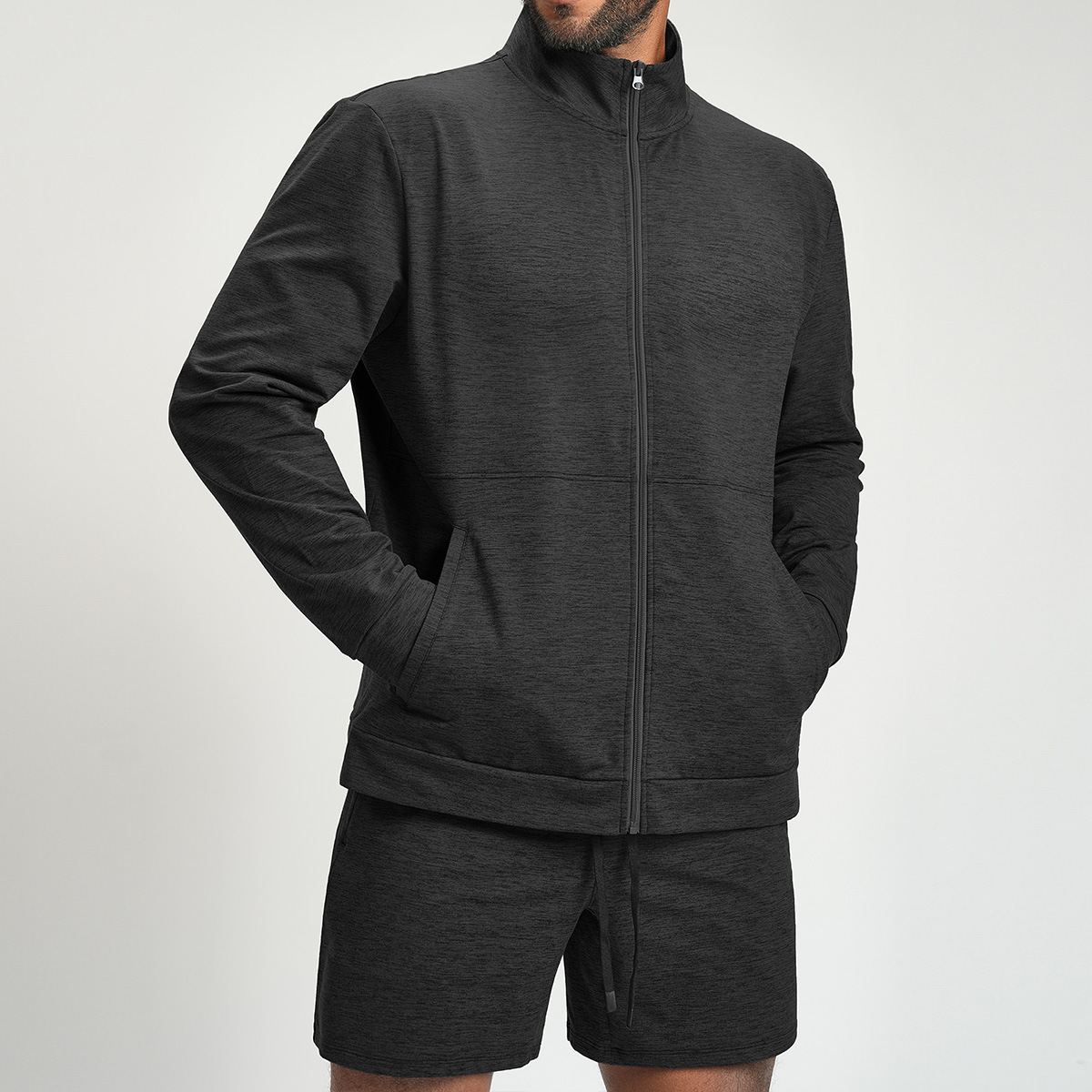 European and American Men's Sports Fitness Yoga Knitted Two-Color Jacket Outdoor Work Clothing Hiking Skin-Friendly Breathable Jacket 1500