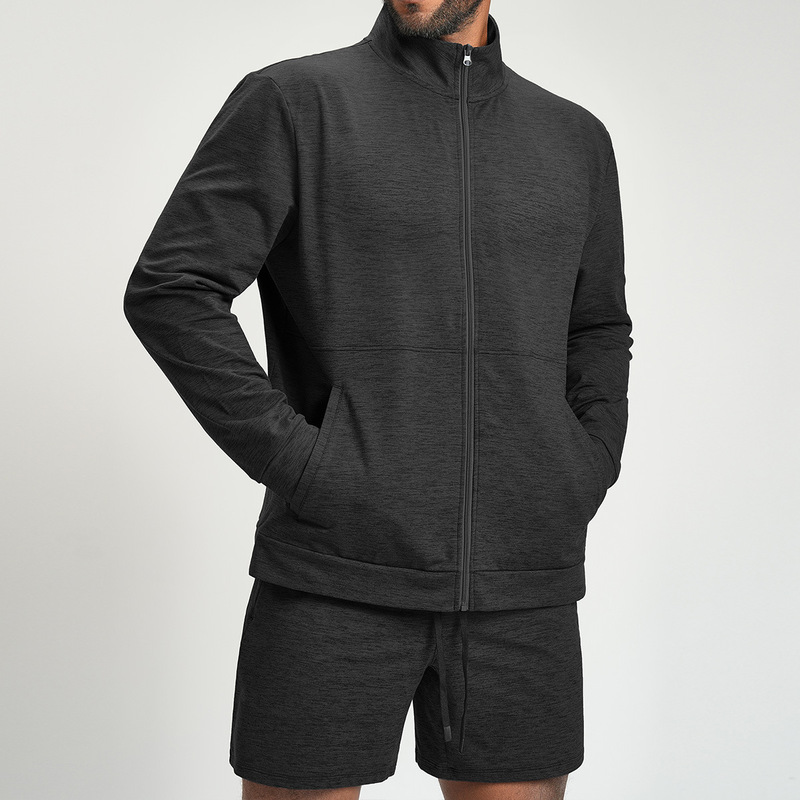 European and American Men's Sports Fitness Yoga Knitted Two-Color Jacket Outdoor Work Clothing Hiking Skin-Friendly Breathable Jacket 1500