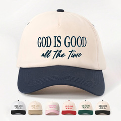 一顶新款刺绣god is good拼色棒球帽网帽复古可调节鸭舌帽春夏休