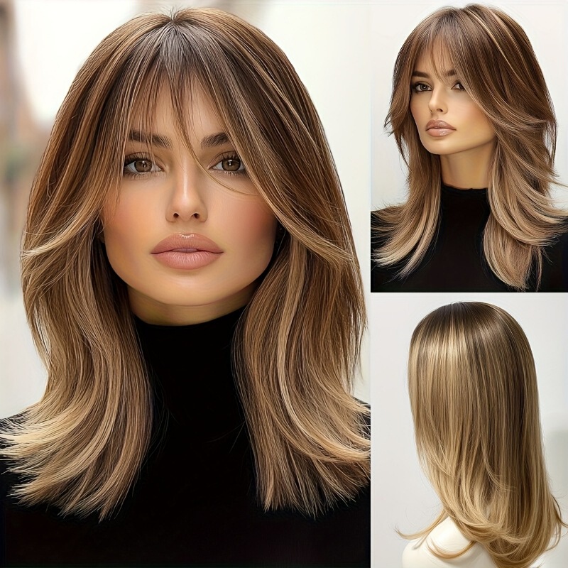 Lace Wig for Women 13*6 Long Eight-Character Bangs Dark Brown Hair Tail Curls Full Headgear Factory Ready Stock Long Curly Hair