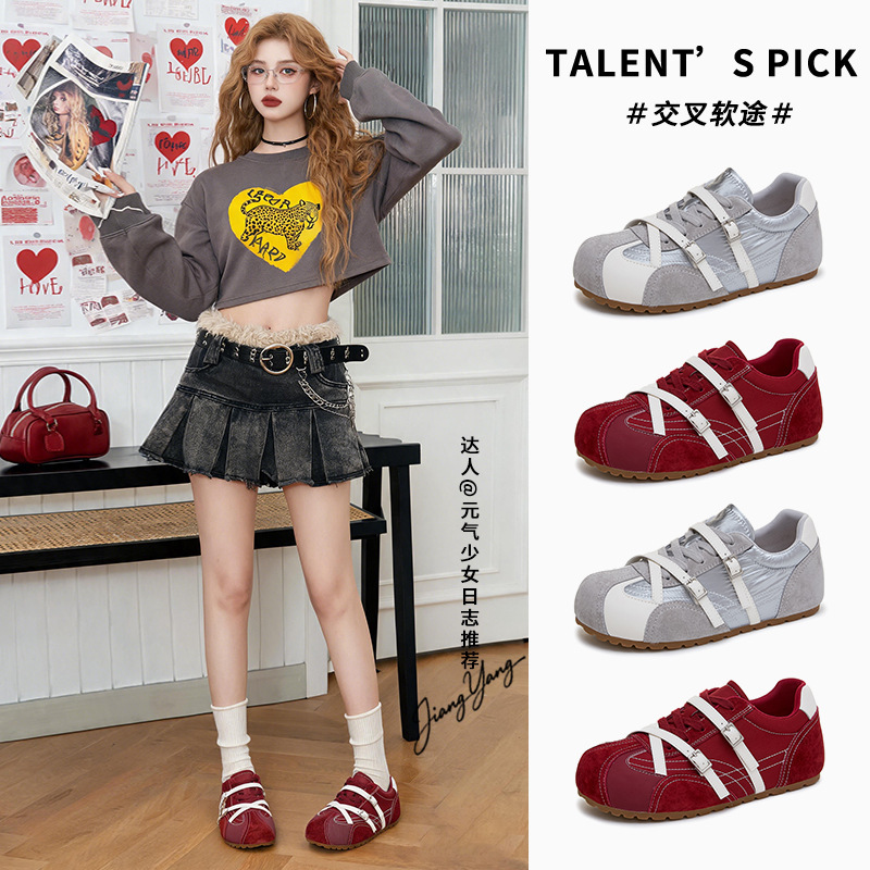 Kapibara genuine leather women's sneakers 2026 new model flat sports shoes casual versatile shoes color-blocking women's shoes Kapibara genuine leather women's sneakers 2026 new model flat sports shoes casual versatile shoes color-blocking women's shoes
