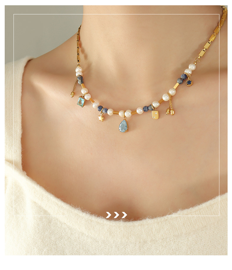 20g Weight Electroplating Gold Plating Process 18K Gold Plated Plating Material Electroplating 18K Gold Plated 18K Gold Star Water Droplets Freshwater Pearl Titanium Steel Brass Elegant Copper Necklace