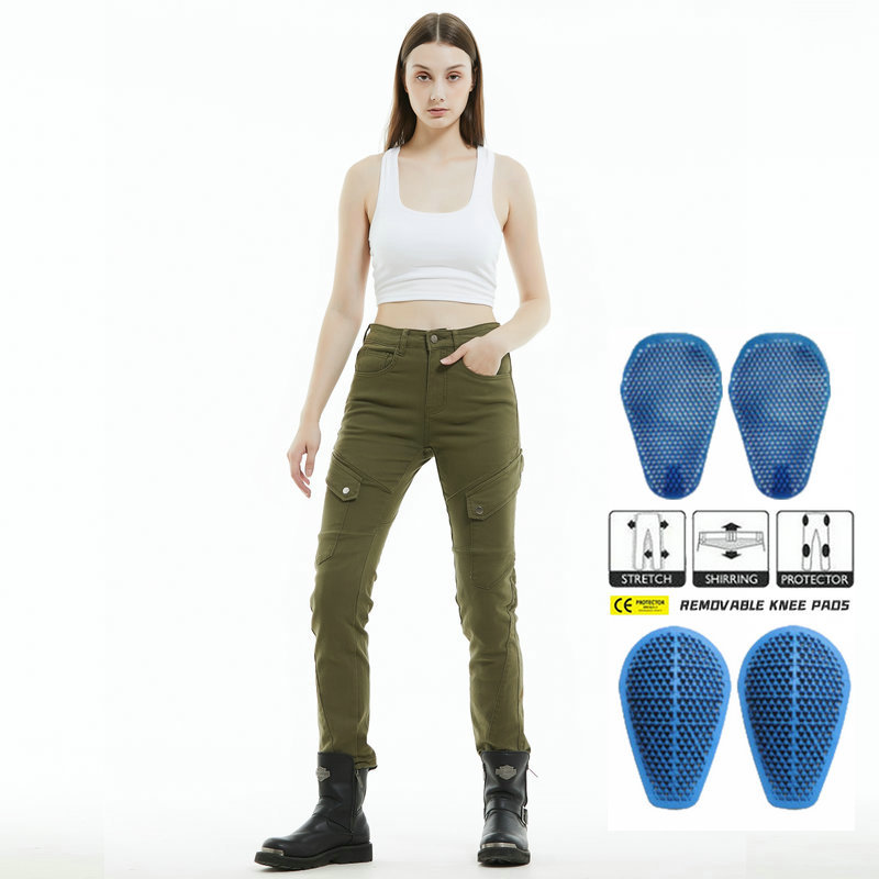 VOLERO motocicleta mujer Caballero ejército verde ropa de trabajo pantalones de montar retro casual motocicleta incorporado equipo de protección de silicona