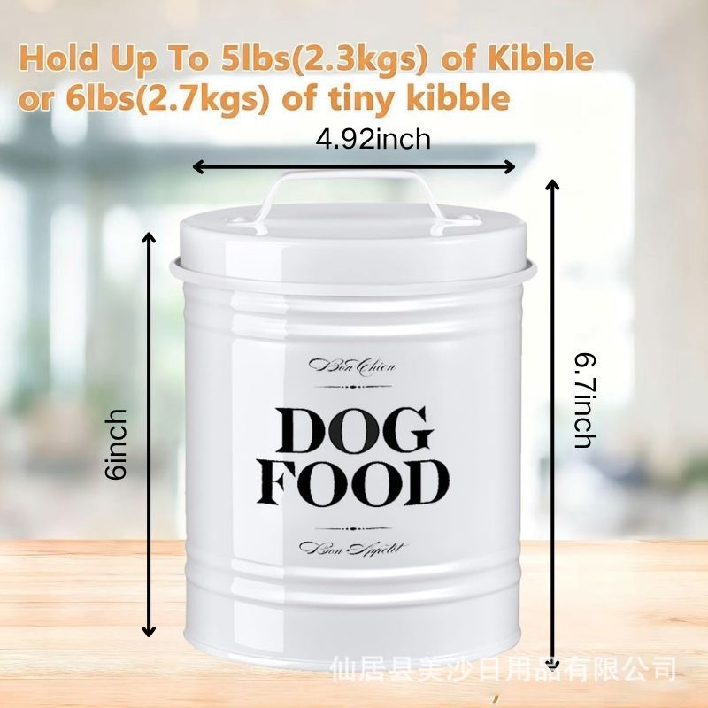 Nueva lata redonda a prueba de humedad de estilo americano, cubo de almacenamiento de comida para perros y gatos de hojalata, cubo de almacenamiento de bocadillos para mascotas, portátil con tapa