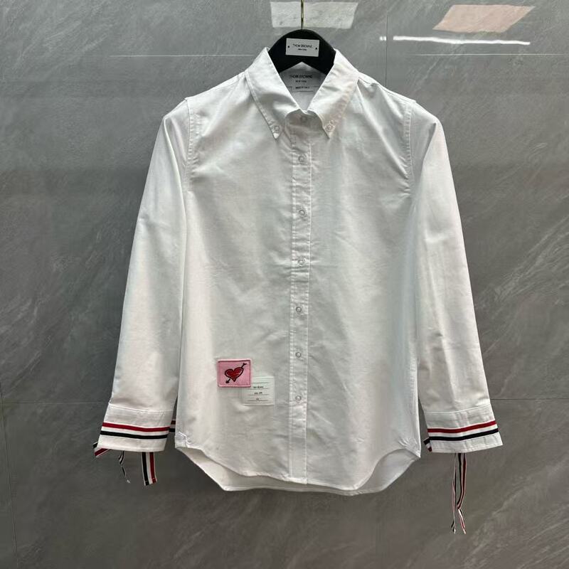 Factory Direct Tb Women's Chinese Valentine's Day Limited Oxford Textile Double Cuff Bow Shirt Casual Simple Long-Sleeved Shirt