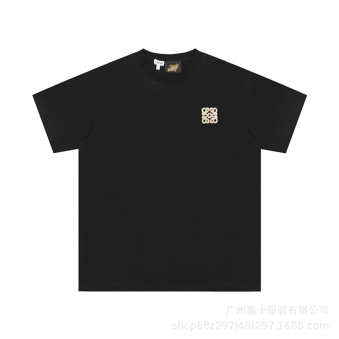 クロスボーダー羅家高品質刺繍ロゴゆるい半袖男女モデルカジュアルファッション百合tシャツ潮牌