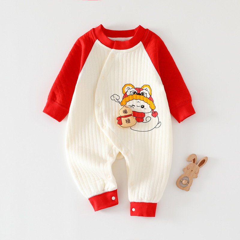 婧麒新生婴儿衣服秋冬装连体衣新款宝宝春秋季夹棉保暖长袖外出服|undefined