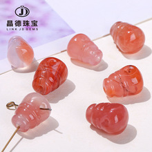 晶德珠宝 天然南红玛瑙一体三通佛头火焰红佛珠diy饰品配件珠批发