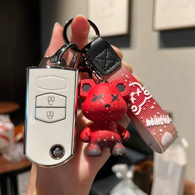 Car key bag: 6/8/2 Jinxiang/MX-5 Ruiyi 368 - mazda-c-folding-2-keys-single-shell-white-red-violent-bear-pendant