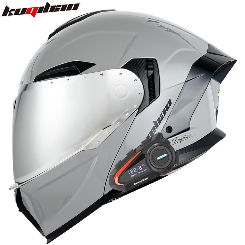 Motosiklet kaskı (dəbilqə) – Universal Flip-Up Colorful Lens - gloss-cement-gray-with-k20-bluetooth-silver-lens-m