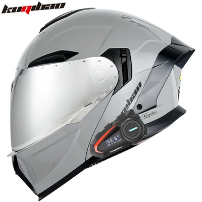 Motosiklet kaskı (dəbilqə) – 3C Certified Full-Face Helmet - bright-cement-gray-with-k20-bluetooth-with-silver-plating-m