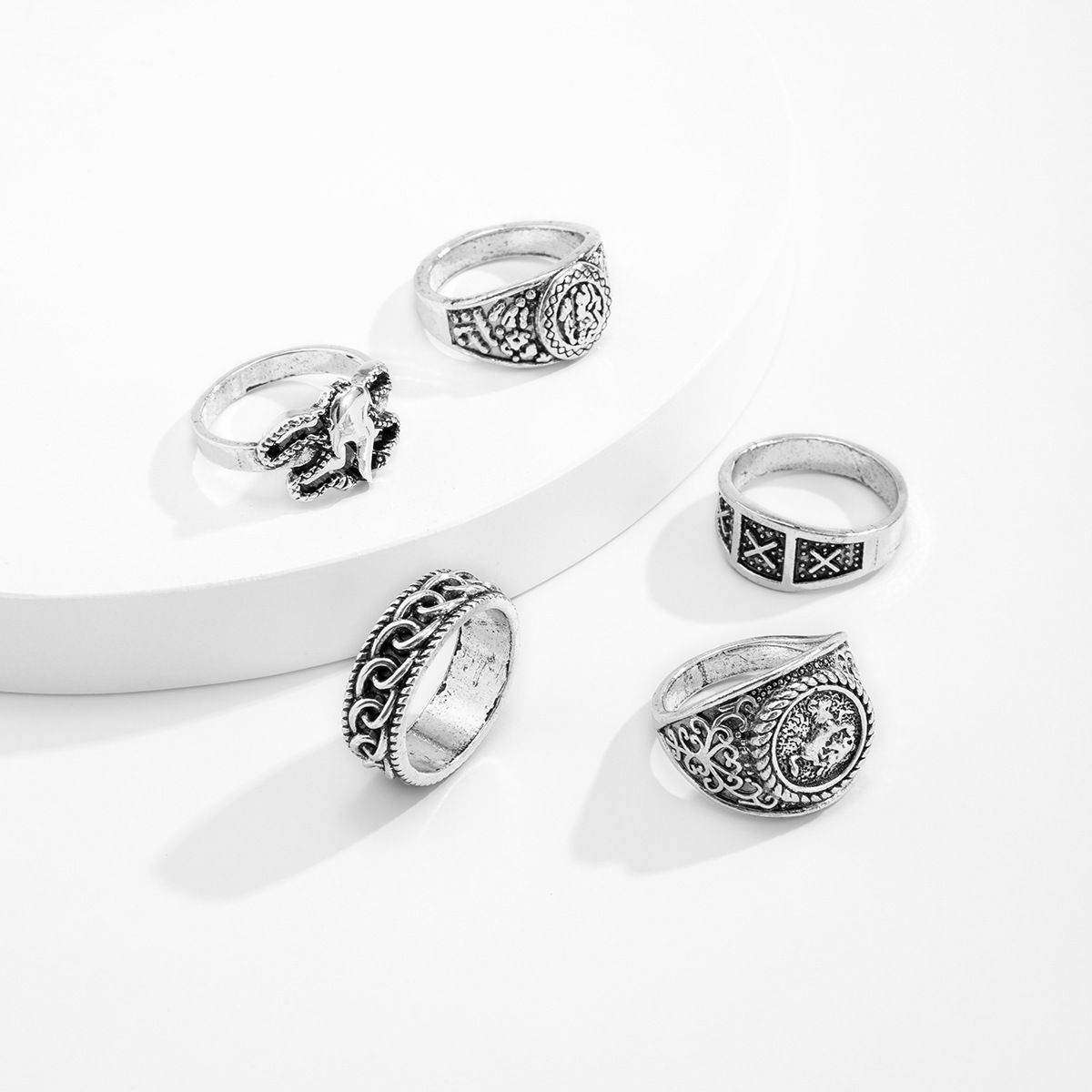 Daily, Street Occasion Alloy Material Animal Pattern Hip-Hop Retro Animal Alloy Plating Men's Rings Men Ring Sets
