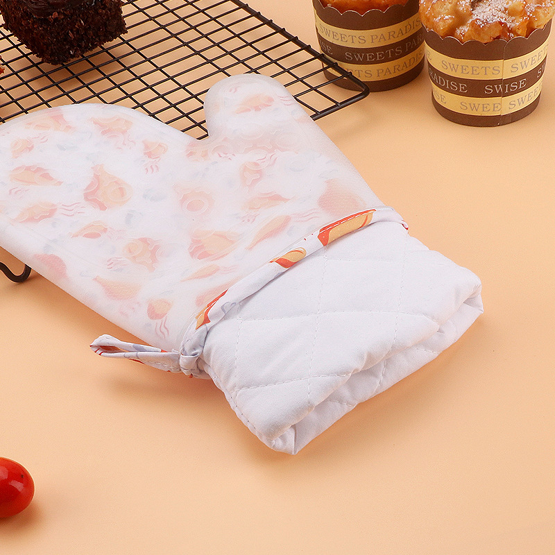 꽃 피복 가장자리 긴 실리콘 장갑 주방 전자 레인지 베이킹 단열재 팬티 장갑 주방 도구