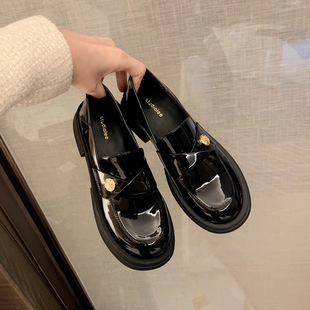 British Style Small Coin-Patterned Single Shoes for Women 2025 New Round-Toe Chunky Heel Soft-Soled Slip-On Thick-Soled Loafers Women's Autumn