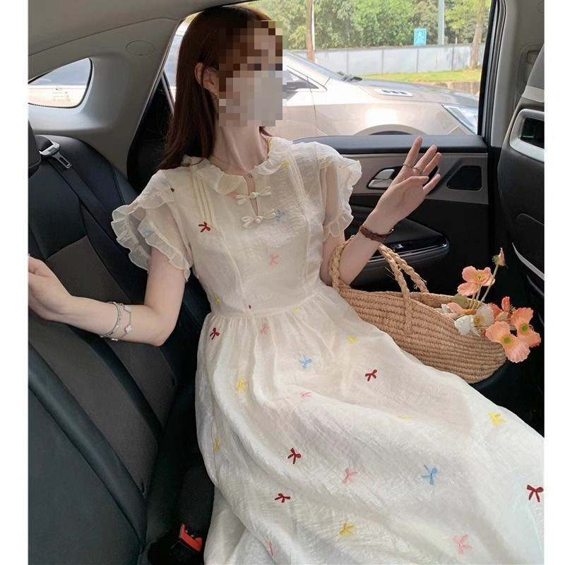 中式国风连衣裙温柔少女夏季甜美新款设计感盘森系长长裙显瘦裙子