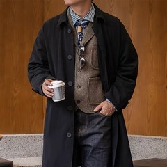 アメリカのレトロなバス血の黒組のバルマケンの風衣の中の長いタイプの襟のオーバーのゆったりしている男性の秋冬の英倫のコート