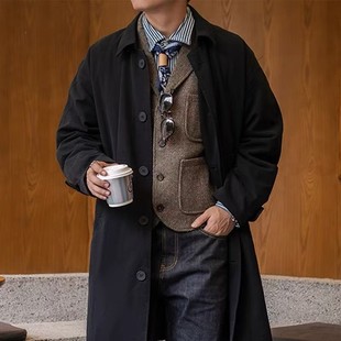 American Style Retro Bloody Gangster Balmachan Coat Mid-length Lapel Coat Loose Men's Autumn and Winter British Coat