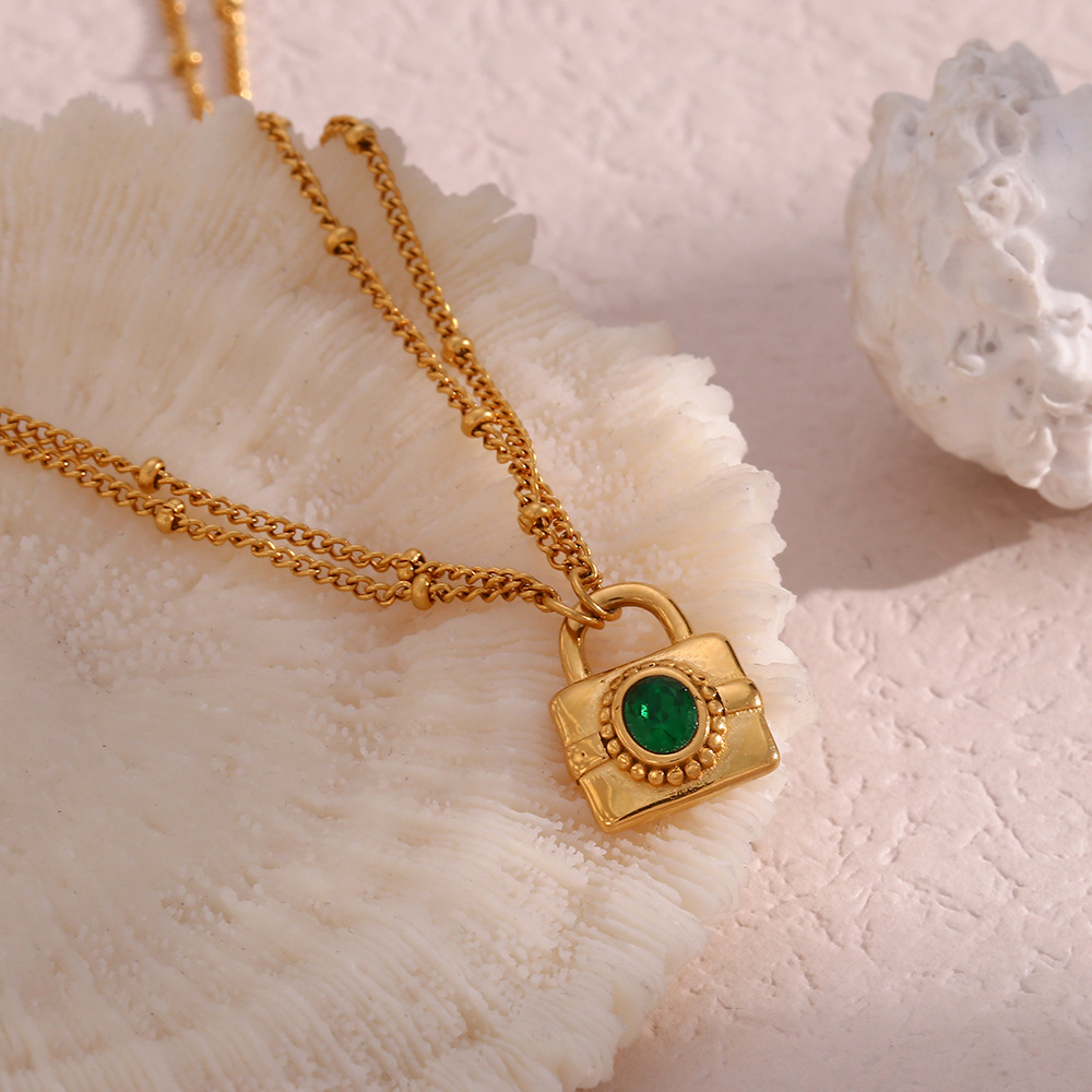 Fashion Lock Stainless Steel Plating Inlay Zircon Pendant Necklace 1 Piece