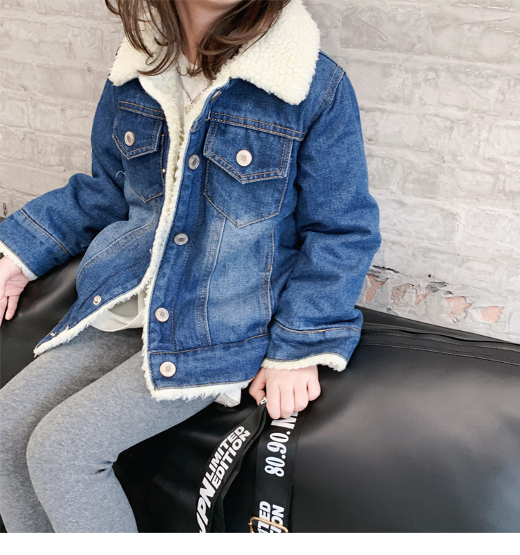 Giacca in denim di velluto per bambine, autunno e inverno 2025, nuova giacca in denim di lana di agnello per bambini di taglia piccola e media_voghion.com