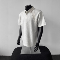 アメリカンスタイルの右肩半袖ポロシャツメンズ夏ヘビーウェイトユースTシャツラペルラグラン五分袖トップトレンディ