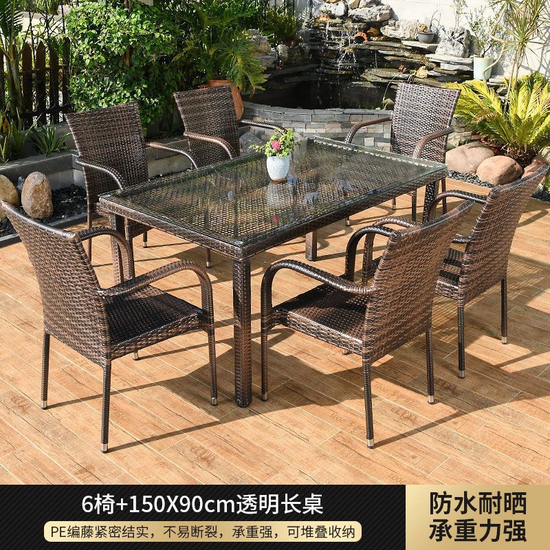 의자 6개 + 150cm 투명 긴 테이블