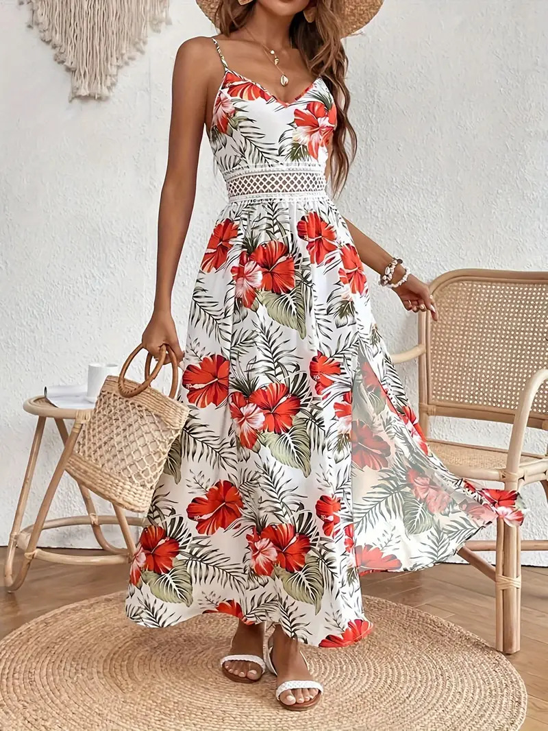 Women's Clothing Summer Fashion Trend Casual V Neck Printed Dress High Quality Suspender Dress For Women_ecoleips.com