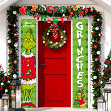 新款圣诞节对联 节日派对装饰品门廊挂旗门帘 绿鬼格林奇圣诞对联