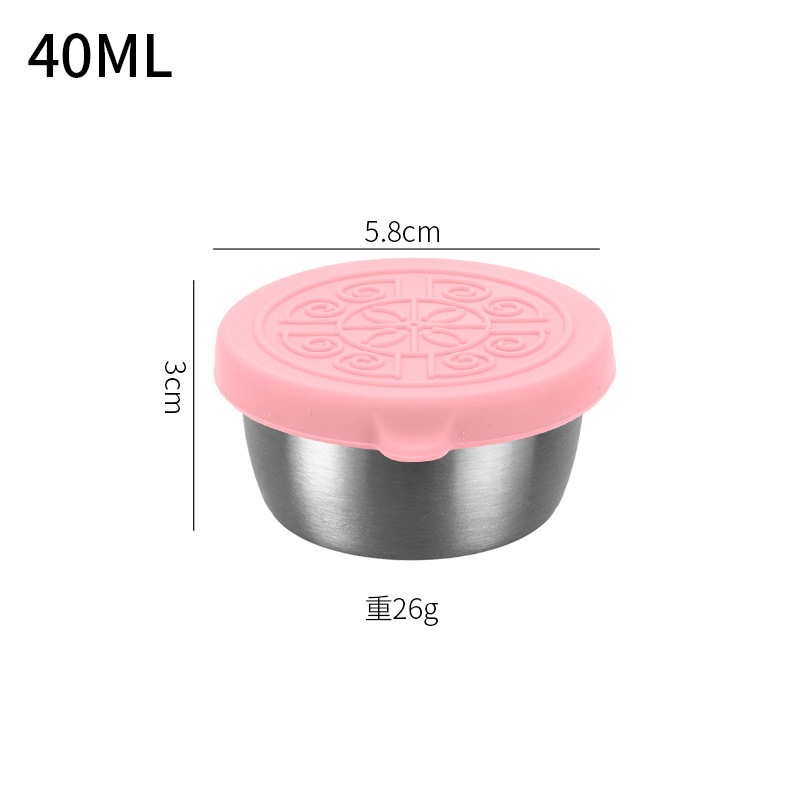 Taza de salsa de ensalada de tomate a prueba de fugas al aire libre 40ml plato de inmersión Taza de salsa de acero inoxidable 304 transfronteriza con tapa de silicona