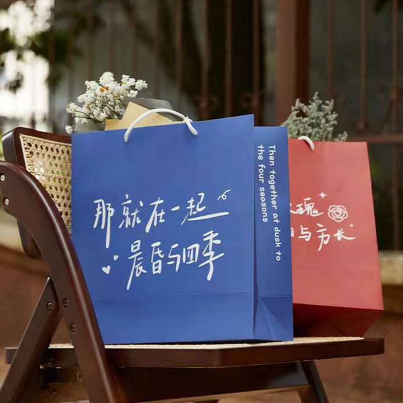文艺鲜花手提袋文字祝福礼品袋ins高颜值礼物袋大容量服装购物袋